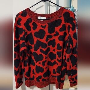 Christopher & Banks Red & Black Hearts Sweater Valentine's Day Holiday Sz L